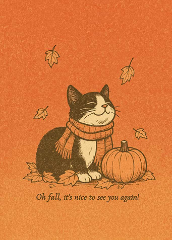 Autumn Cat with Pumpkin and Scarf