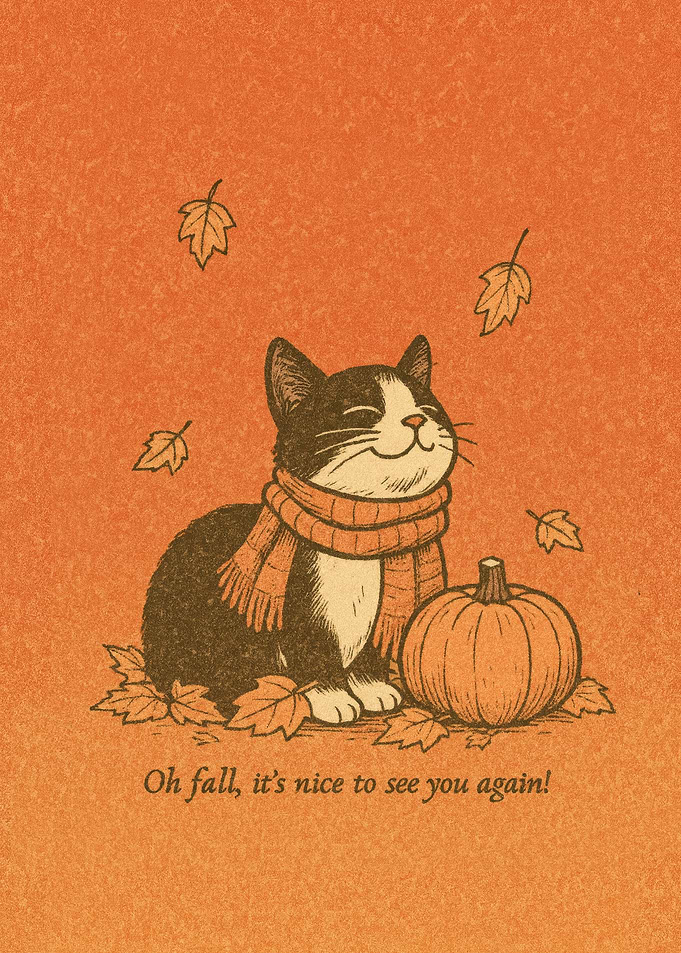 Autumn Cat with Pumpkin and Scarf