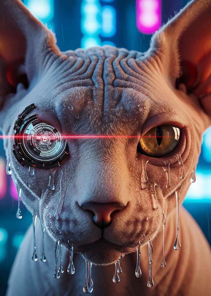 Cyberpunk Sphynx Cat with Laser Eye