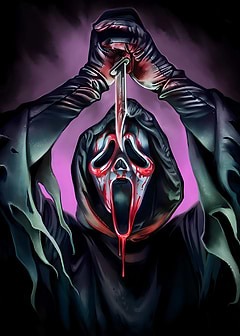 Ghostface with bloody knife illustration