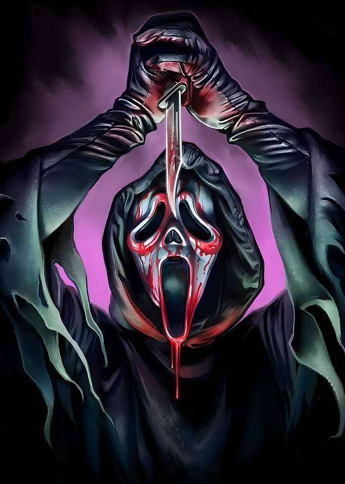 Ghostface with bloody knife illustration
