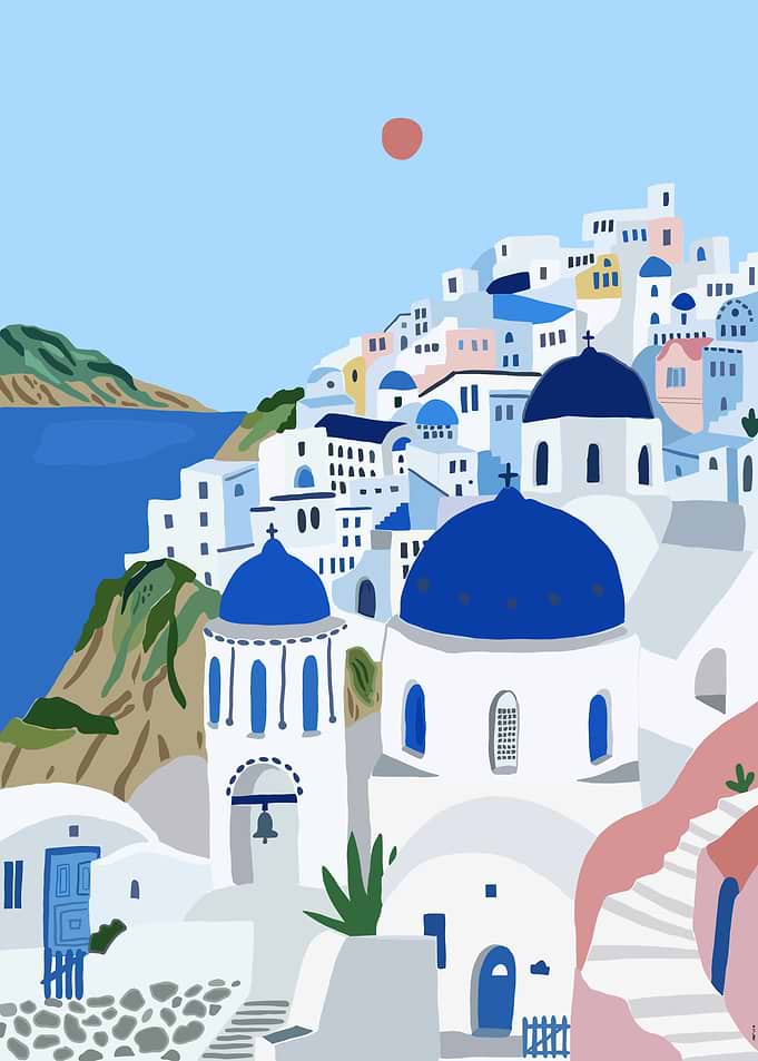 Santorini Greece Illustration