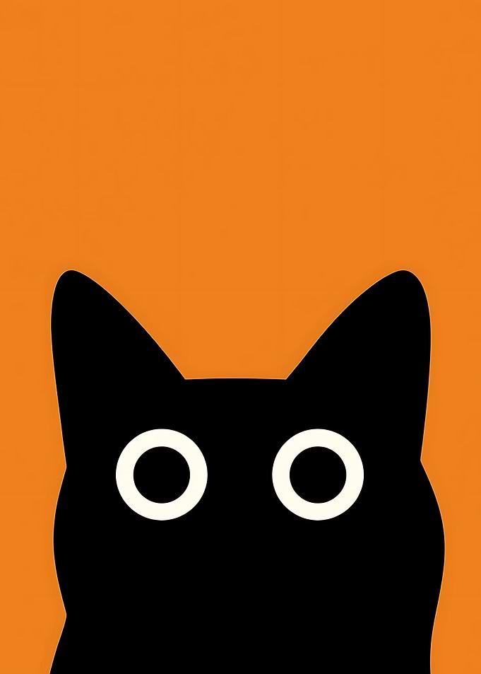 Minimalist Black Cat on Orange Background