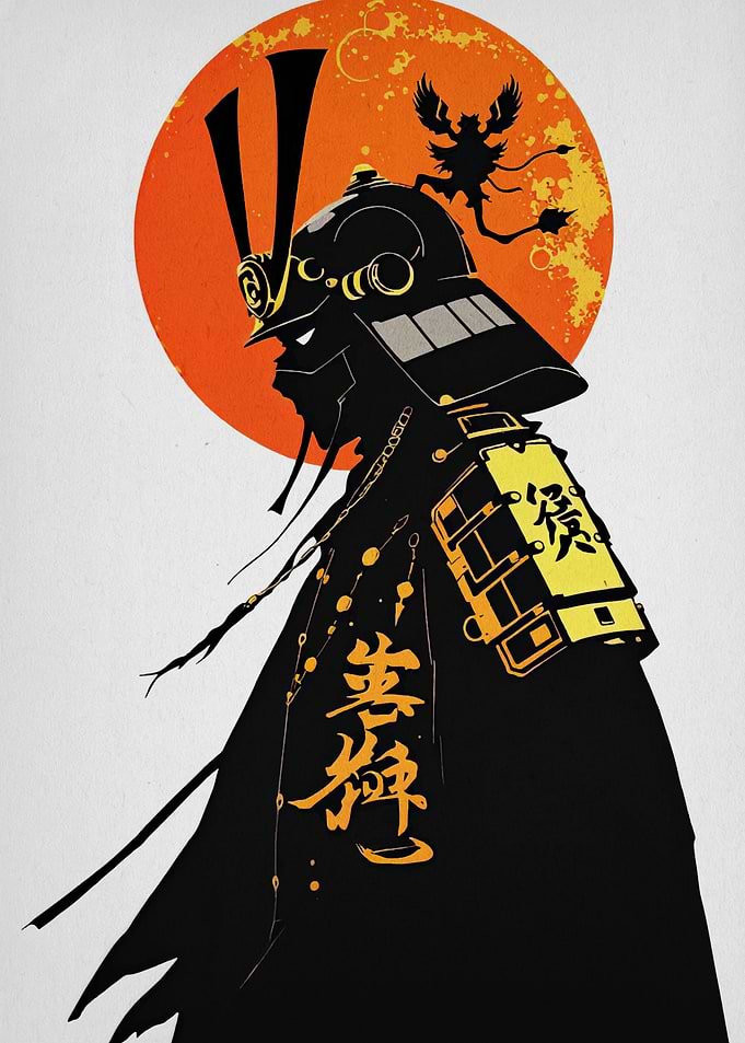 Samurai Warrior Silhouette with Rising Sun