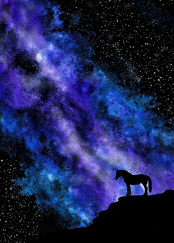 Horse Silhouette Under a Starry Galaxy