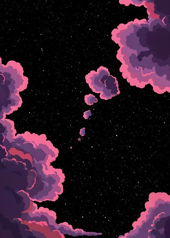 Starry Night with Pink Clouds