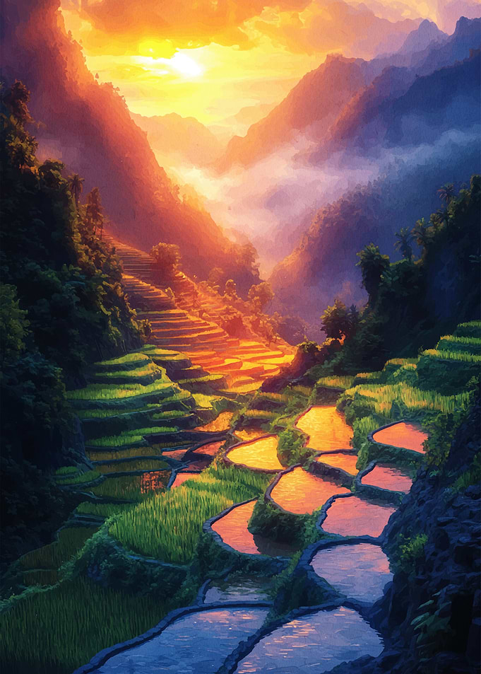 Lush Rice Terraces at Sunset