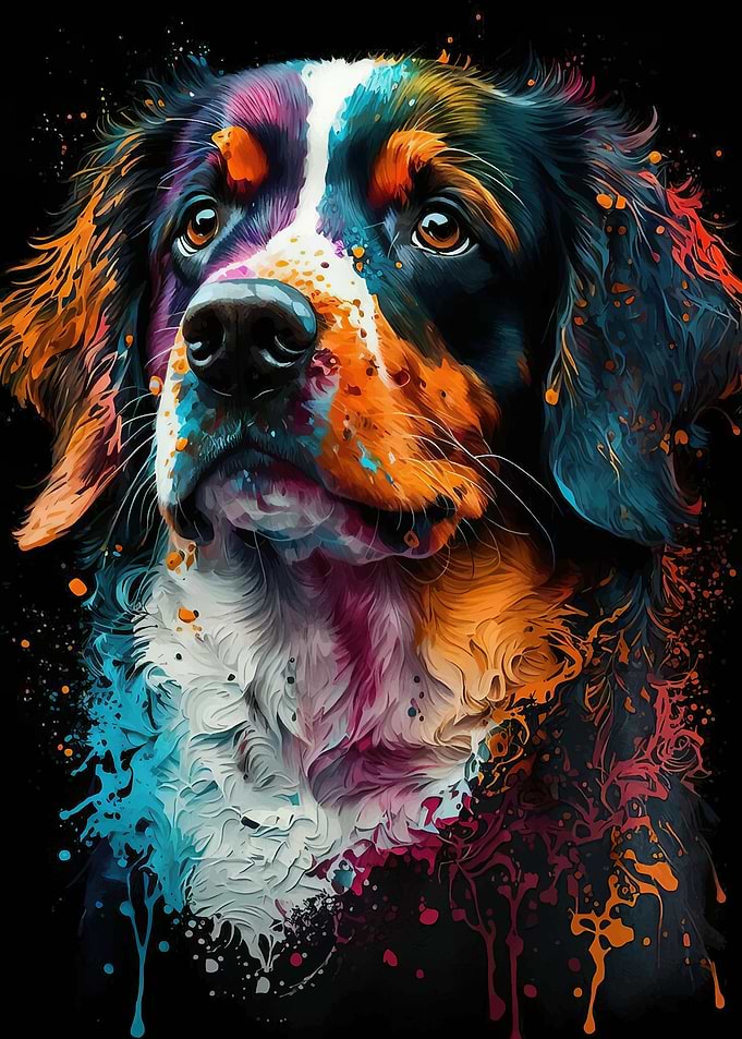 Colorful Bernese Mountain Dog Portrait