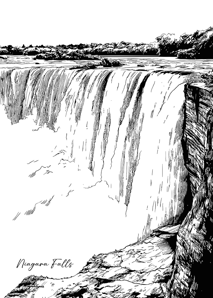 Niagara Falls Black and White Illustration