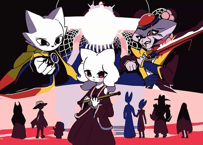 Cartoon characters in a stylized scene