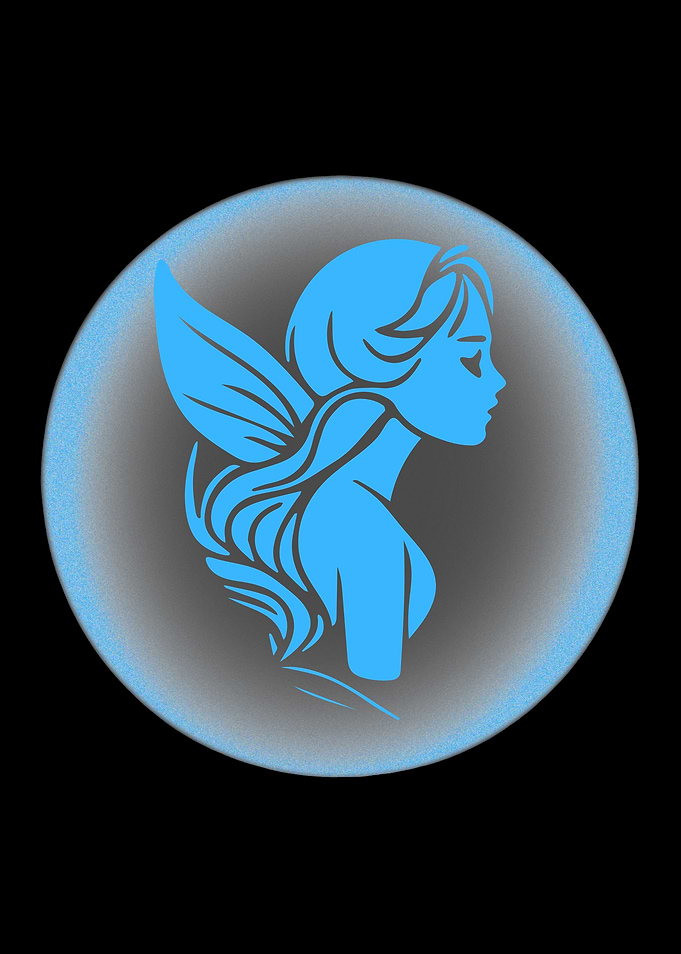 Blue Fairy Silhouette on Black Background