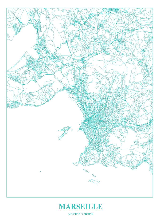 Marseille City Map - Teal Lines