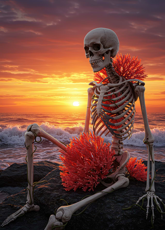 Skeleton with Coral at Sunset Beach