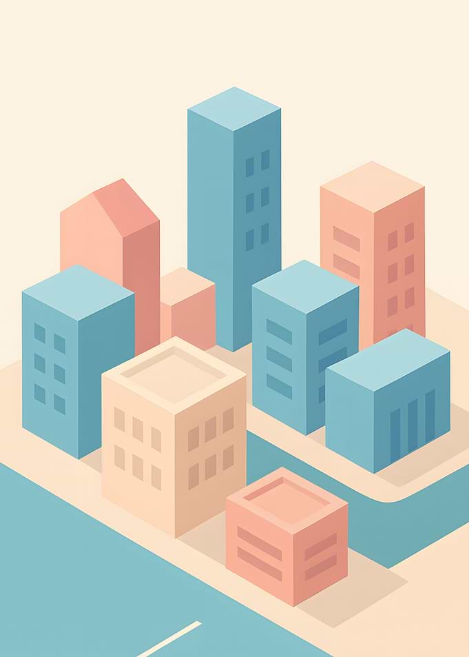 Isometric Cityscape with Pastel Buildings
