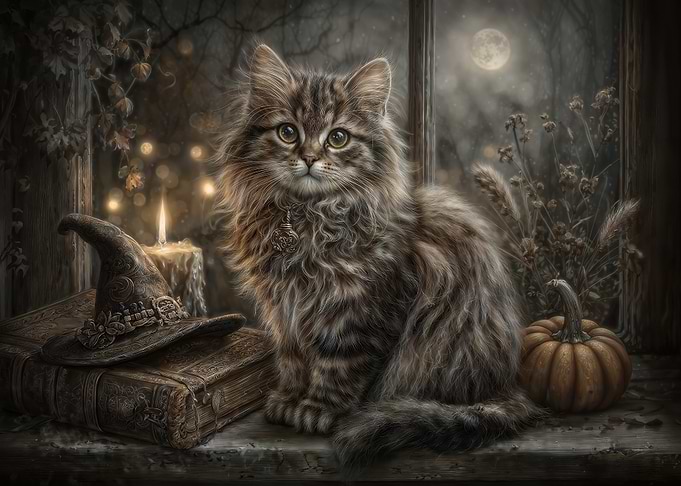 Halloween Cat with Witch Hat