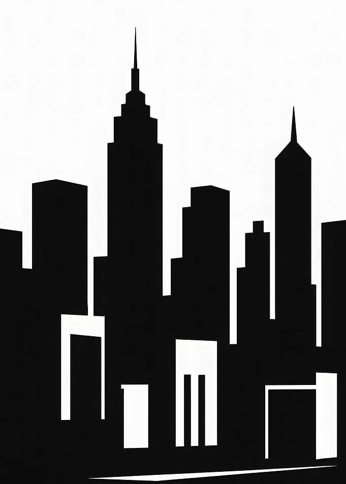 Black and White Cityscape Silhouette