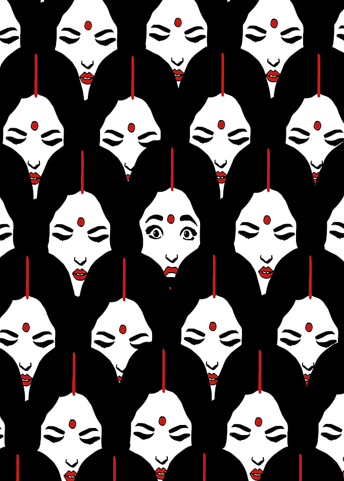 Faces Pattern with Bindi and Hair