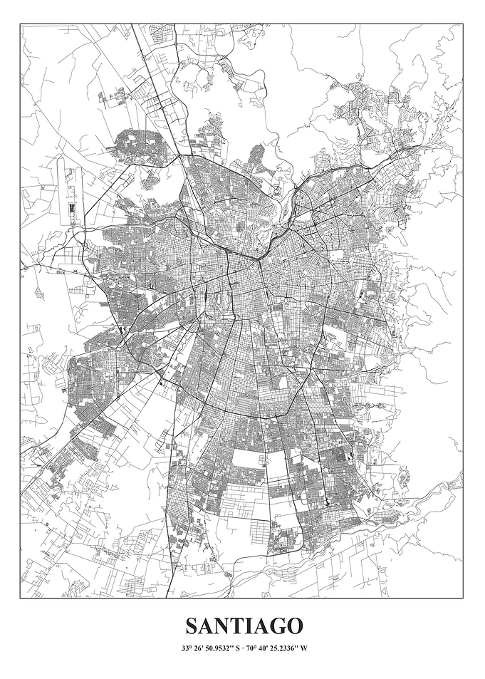 Santiago City Map - Detailed Black Lines