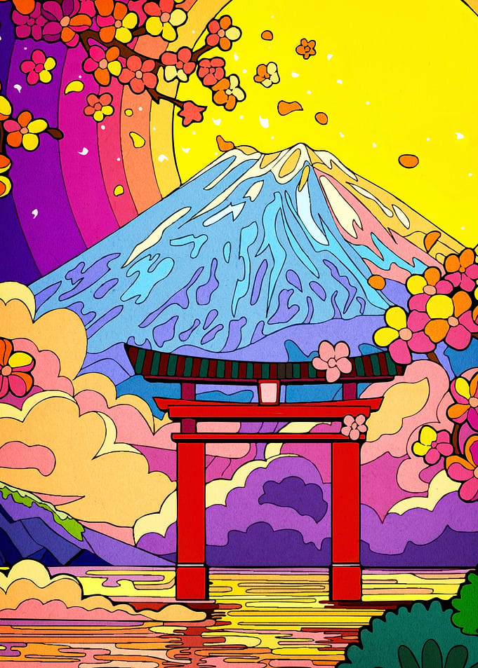 Psychedelic Mount Fuji Landscape