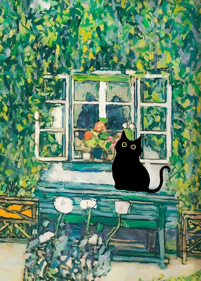 Black Cat by the Window Painting