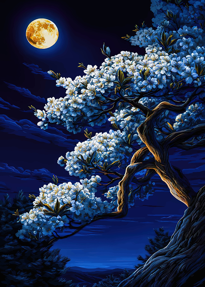 Moonlit Blossoms: A Nighttime Floral Scene