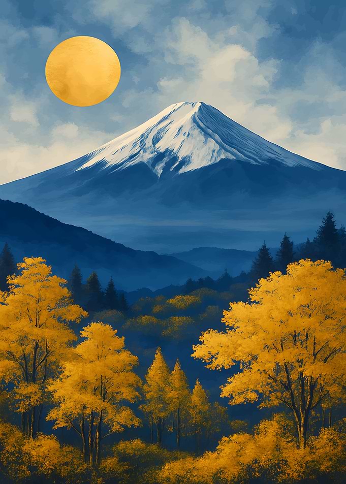 Mount Fuji Landscape with Golden Trees