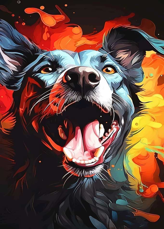 Colorful Dog Portrait with Open Mouth