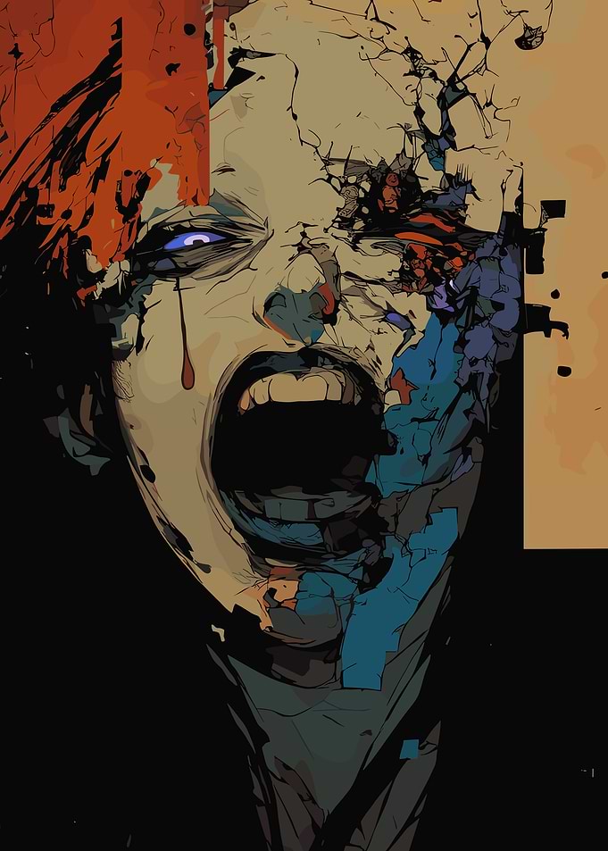 Screaming Face with Shattered Effect