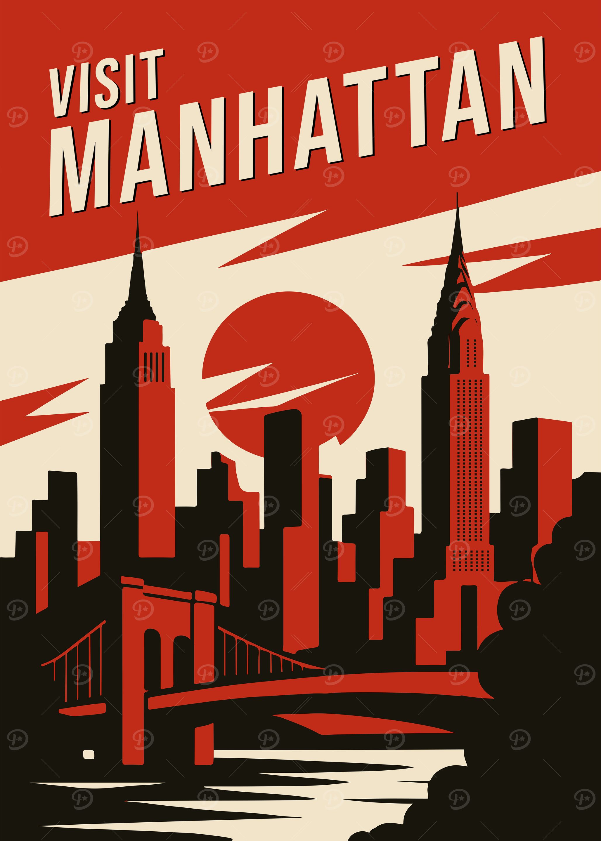 Manhattan Retro Travel Poster