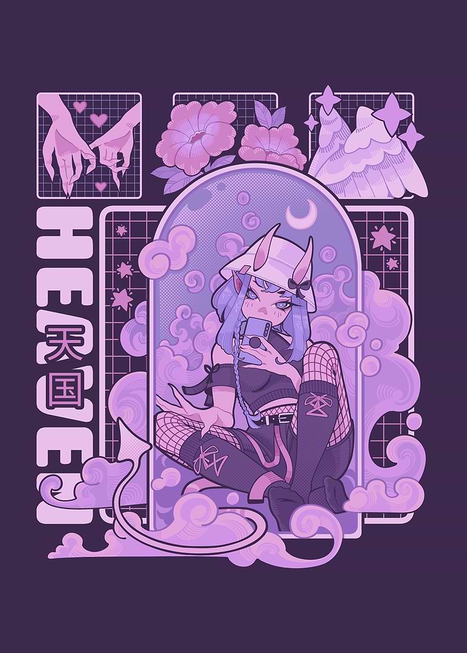 Pastel Demon Girl Aesthetic Illustration