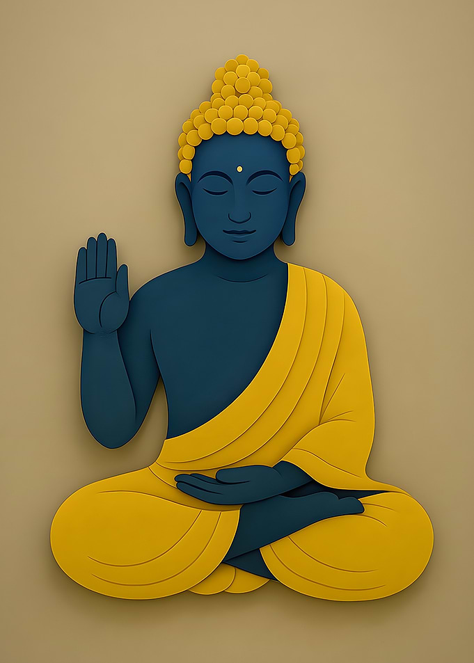 Buddha Illustration in Blue and Yellow