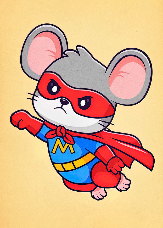 Cartoon Mouse Superhero Flying