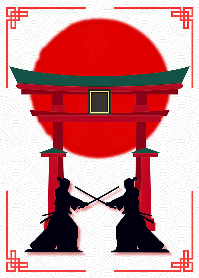 Samurai Duel Under Torii Gate