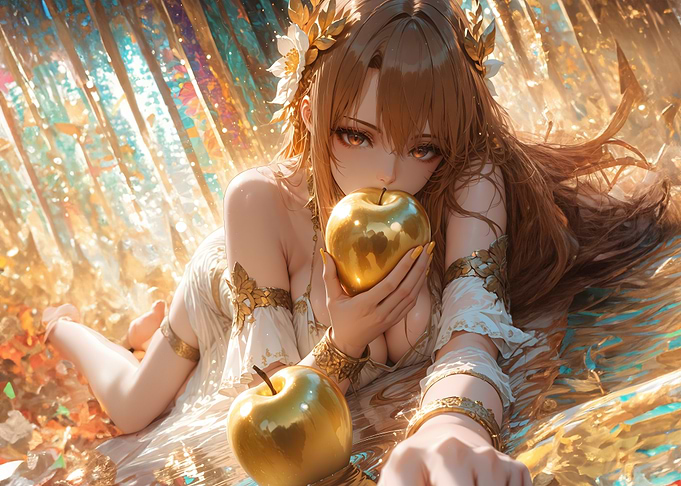 Anime Girl with Golden Apples