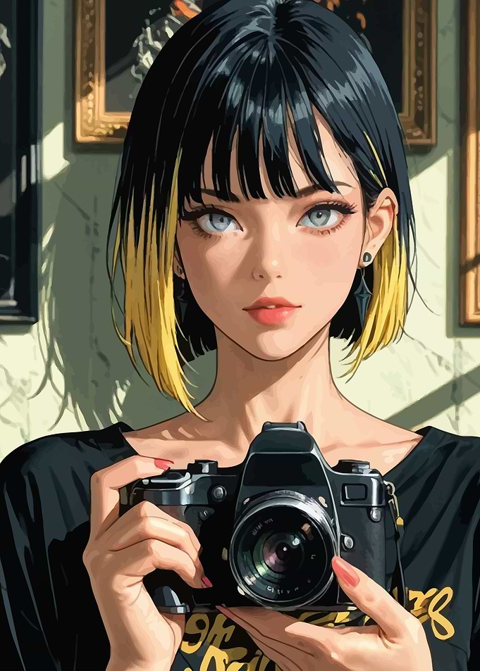 Anime Girl with Camera Portrait