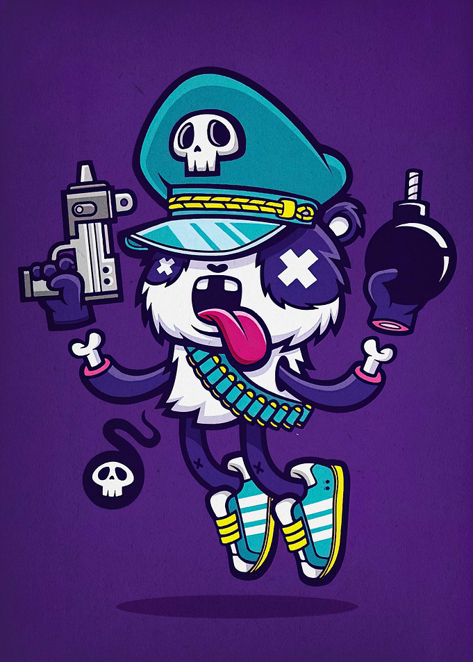 Cartoon Panda Pirate with Gun and Bomb