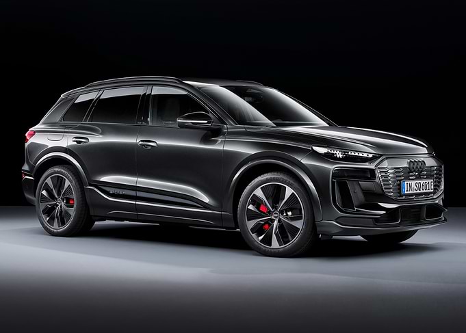 Gray Audi SQ6 e-tron studio shot