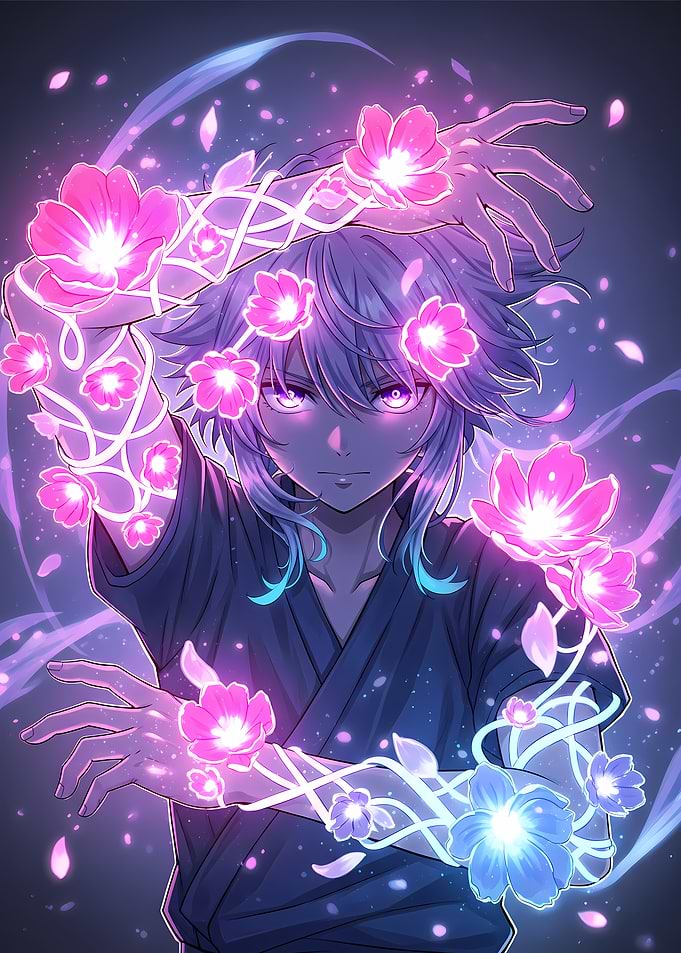 Anime Glow Character with Radiant Floral Energy