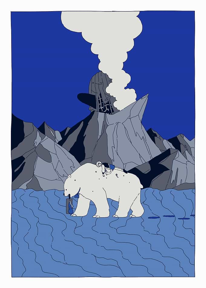 Polar Bear and Volcano Illustration