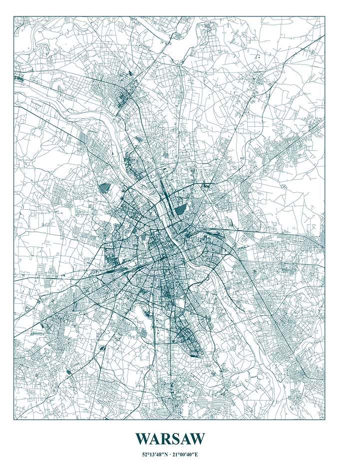 Warsaw City Map Teal
