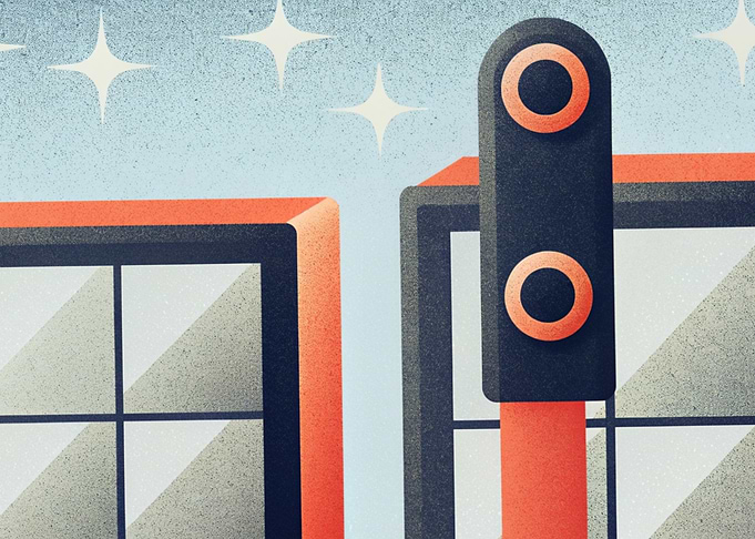 Retro Cityscape with Geometric Buildings