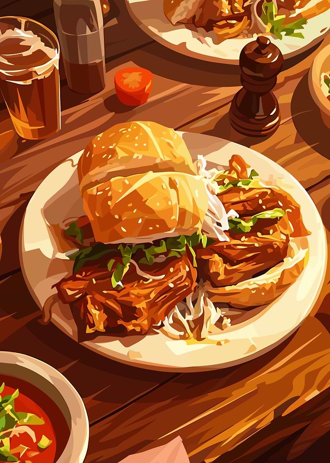 Delicious Burger Meal on Wooden Table