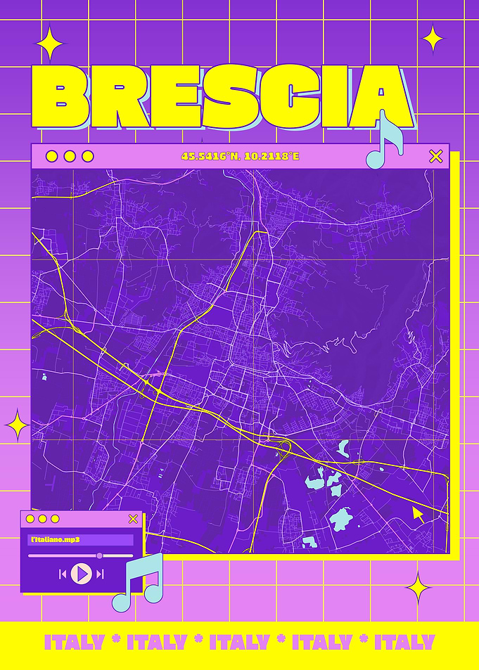 Brescia Italy Map Retro Aesthetic