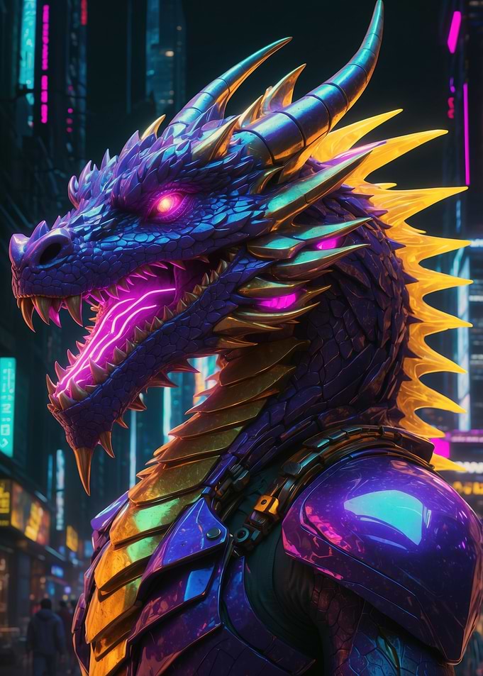 Cyberpunk Dragon in Neon Cityscape