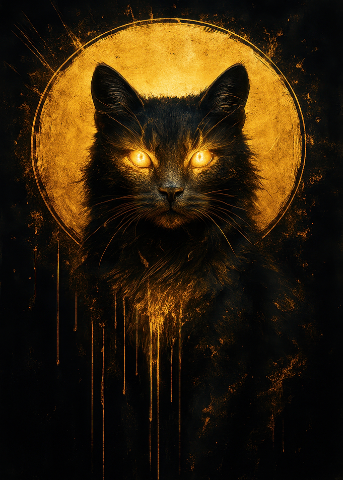 Golden-eyed Black Cat Portrait
