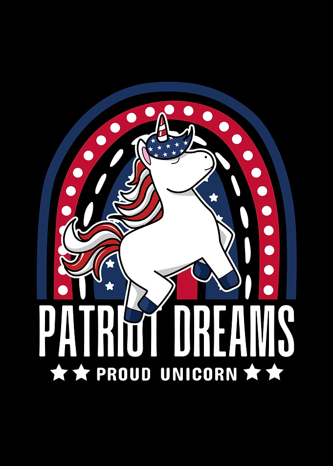 Patriotic Unicorn Cartoon with American Flag