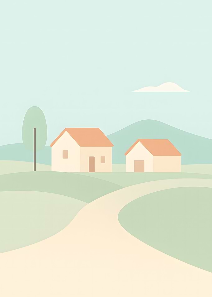 Minimalist Rural Landscape with Houses
