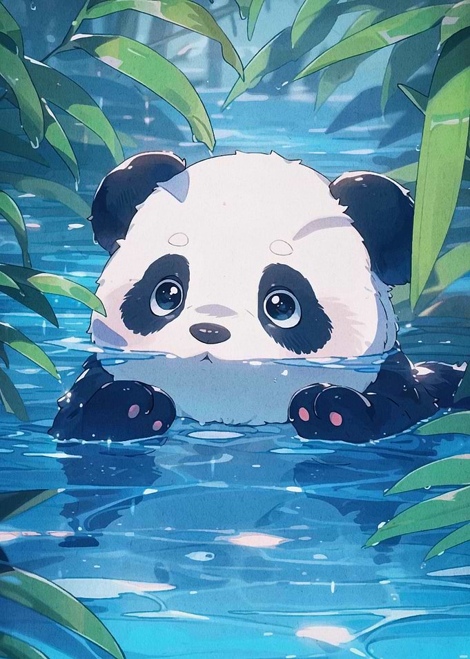Cute Panda Swimming in Water