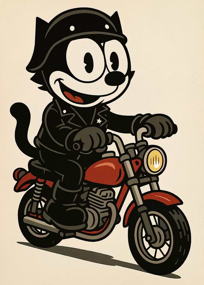 Felix the Cat on Motorcycle