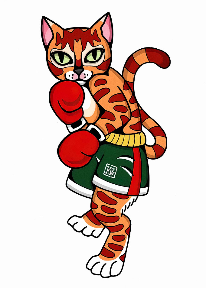 Cartoon Cat Boxer Ready to Fight